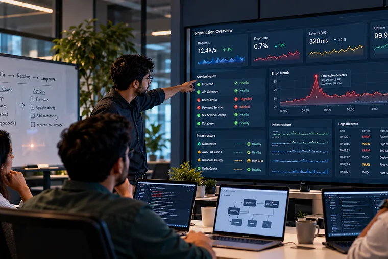 Observability dashboard showing live system metrics