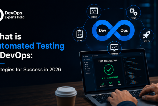 Automated Testing in DevOps process showing build, test, and deployment stages working together