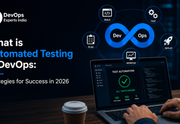 Automated Testing in DevOps process showing build, test, and deployment stages working together