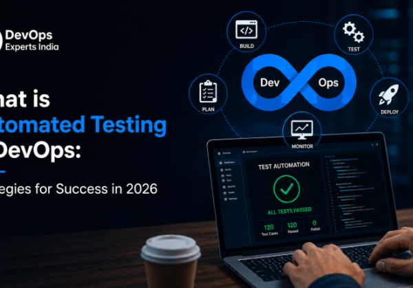 Automated Testing in DevOps process showing build, test, and deployment stages working together