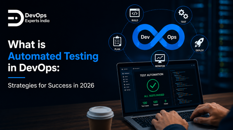 Automated Testing in DevOps process showing build, test, and deployment stages working together